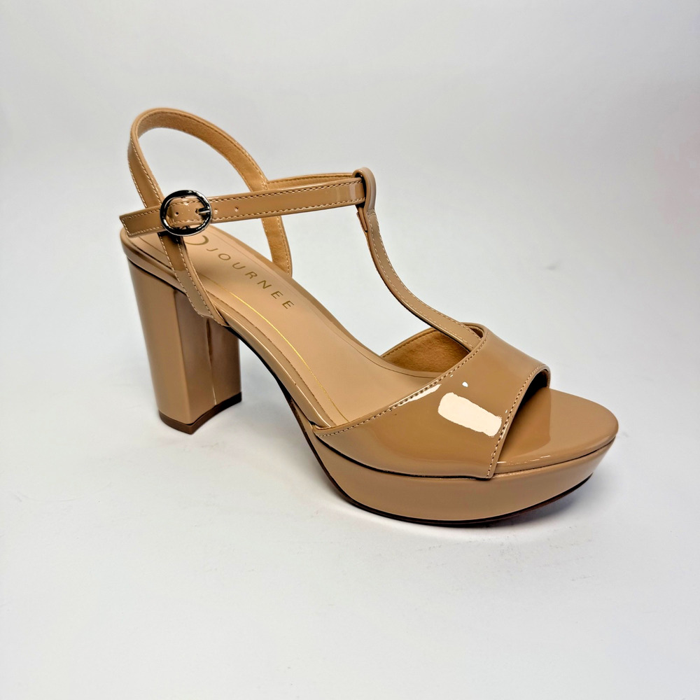 Journee Collection Nalie Womens Nude Patent Platform Heels Slingback Sandals 7M